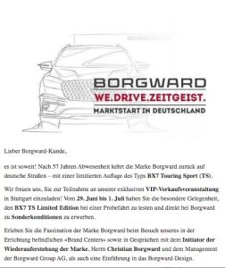Customer e-mail for Borgward Automotive